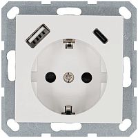 Розетка Schuko с USB A+C с защитными шторками 16A 250V~ 2P+T USB 25W, цвет белый глянцевый | код G5501USB-25W | Jasmart