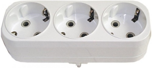 Разветвитель электрический 3 гнезда с заземлением 16А 250В плоский белый | код. 83320 | FIT