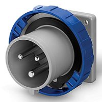 Разъем пром. силовой CEE встраиваемый, штекер, 32A, 2P+E 6h, 200_250VAC 50/60Hz, уст. 75x75mm, IP66/IP67/IP69, серия OPTIMA | код 248.3293 | Scame