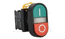 Кнопка двойная PB3E, красный/зеленый, выступ./плоская, 1NO+1NC, 6A 230VAC/24VDC, с подсветкой без LED, 22mm, IP65 | код PB3E-DM1S11RS1/w00 | АРТ