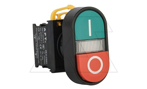 Кнопка двойная PB3E, красный/зеленый, выступ./плоская, 1NO+1NC, 6A 230VAC/24VDC, с подсветкой без LED, 22mm, IP65 | код PB3E-DM1S11RS1/w00 | АРТ Кнопка двойная PB3E, красный/зеленый, выступ./плоская, 1NO+1NC, 6A 230VAC/24VDC, с подсветкой без LED, 22mm, IP65 | код PB3E-DM1S11RS1/w00 | АРТ