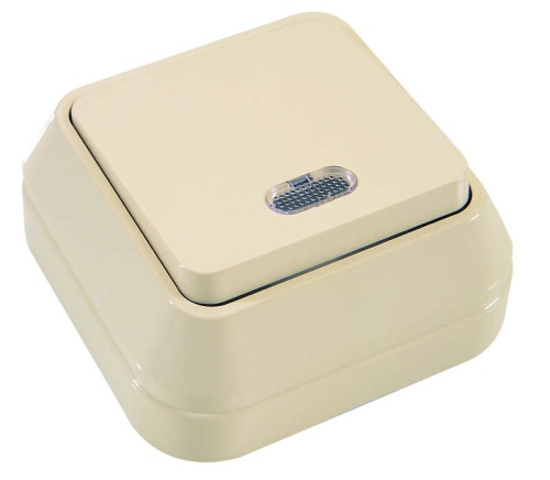 Переключатель проходной 1-кл. ОП 10А IP20 с подсветкой крем. Makel 45225