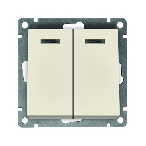 Выключатель двухклавишный с подсветкой UNIVersal серия Афина , с/у, 10А, 220В, слоновая кость (ivory) (еврослот), механизм | код A0123-I | Universal