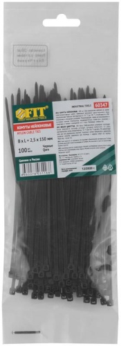 Хомут для проводов 2.5х150мм нейлон. черн. (уп.100шт) FIT 60347 фото 3 Хомут для проводов 2.5х150мм нейлон. черн. (уп.100шт) FIT 60347 фото 3
