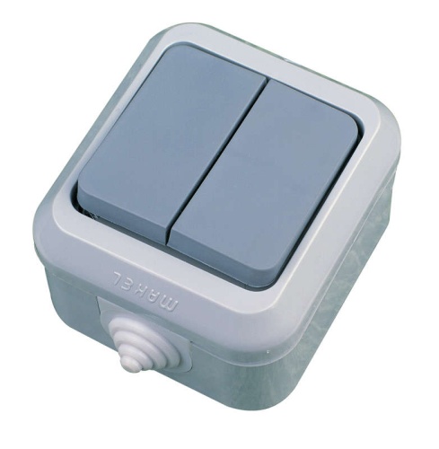 Выключатель двухклавишный серый IP44 | код 18101 | Makel Выключатель двухклавишный серый IP44 | код 18101 | Makel