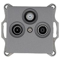 Розетка TV+FM+SAT9.5 мм проходная с накладкой, цвет Алюминий | код G6207S | Jasmart