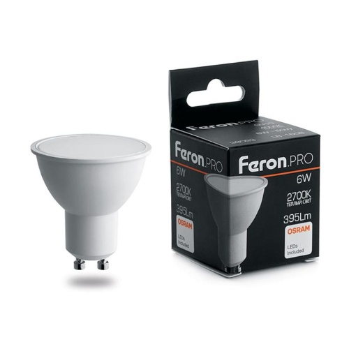 Лампа светодиодная LED 6вт 230в GU10 теплый Feron.PRO OSRAM | код. 38086 | FERON Лампа светодиодная LED 6вт 230в GU10 теплый Feron.PRO OSRAM | код. 38086 | FERON