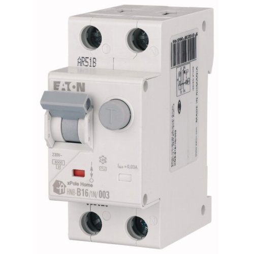 Автоматический выключатель дифференциального тока, 16A, 30мА, кривая отключения C, 1полюс+N, тип чувствительности AC, HNB-C16/1N/003 | код 195127 | EATON Автоматический выключатель дифференциального тока, 16A, 30мА, кривая отключения C, 1полюс+N, тип чувствительности AC, HNB-C16/1N/003 | код 195127 | EATON