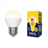 Лампа светодиодная LED-G45-7W/WW/E27/FR/NR . Форма шар, матовая. Серия Norma. Теплый белый свет (3000K). Картон. ТМ Volpe | код UL-00003823 | Uniel