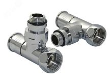 Комплект вентилей для полотенцесушителя угловой г/ш 1'х1/2' с круглой ручкой хром | код 4627201606389 | ДВИН