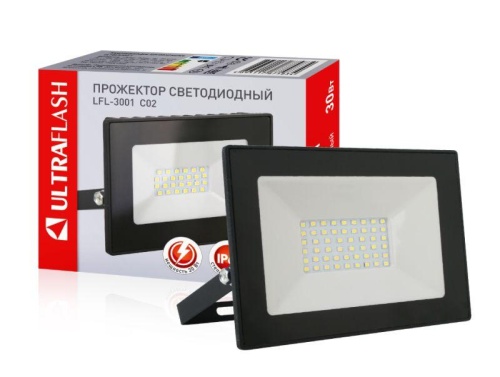 Прожектор LFL-3001 С02 LED 30Вт IP65 6500К 1900лм метал. корпус черн. Ultraflash 12316