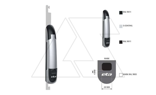 Ручка с рычагом для ENUX/EMOX/ECOMP из нержавеющей стали с логотипом ETA, RAL9005 + e-coating silver | код ELWE003 | ETA
