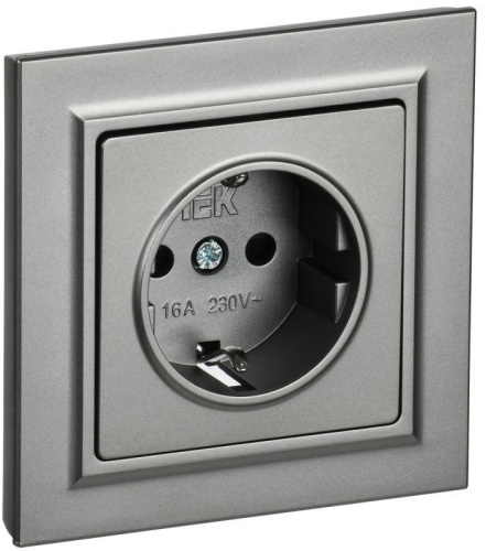 Розетка СП BRITE РСР14-1-0-БрС 16А в сборе с заземл. защ. шторки сталь | код BR-R14-16-K46-F | IEK