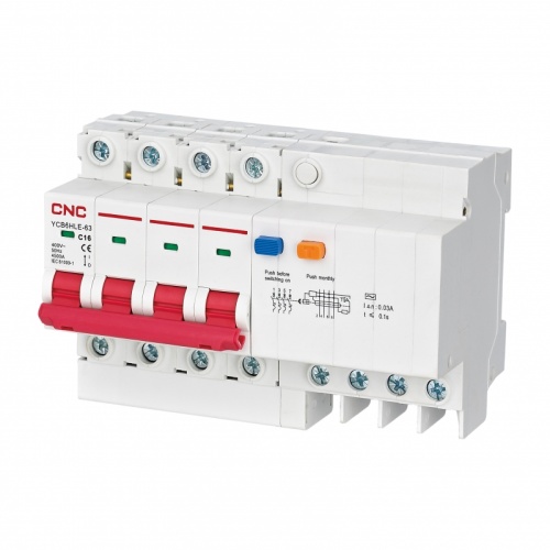 Диф. автомат YCB6HLE-63 25А 4P 4,5кА 100мА D AC (электрон.) | код A000843 | CNC