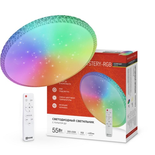 Светильник светодиодный COMFORT MYSTERY-RGB 55Вт 230В 3000-6500К 4400лм 400х70мм с пультом ДУ | код 4690612044620 | IN HOME