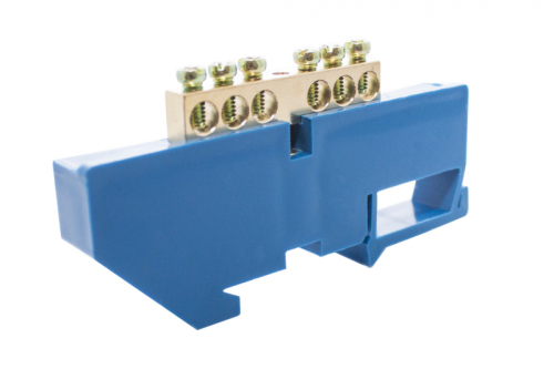 Шинки нулевые латунные на дин-опоре ШНИ 6х9мм 6 отв. цвет синий | код DBN-26-06N | Engard