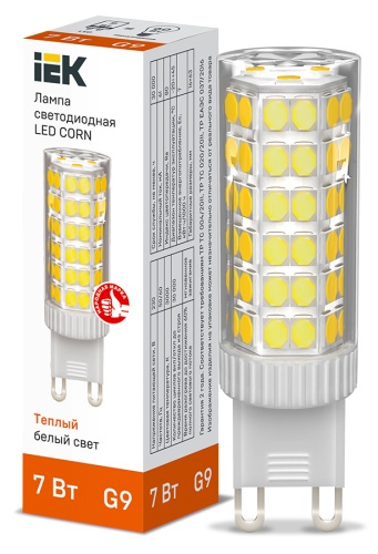 Лампа светодиодная CORN капсула 7Вт 230В 3000К керамика G9 | код LLE-CORN-7-230-30-G9 | IEK