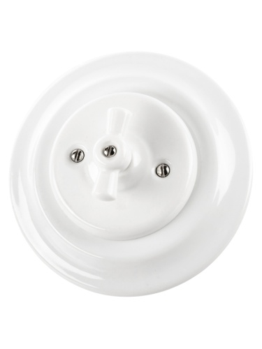 Выключатель скрытой установки фарфоровый поворотный перекрёстный с ручкой (бантик) 10А белый «Болонь | код SQ1820-0016 | TDM