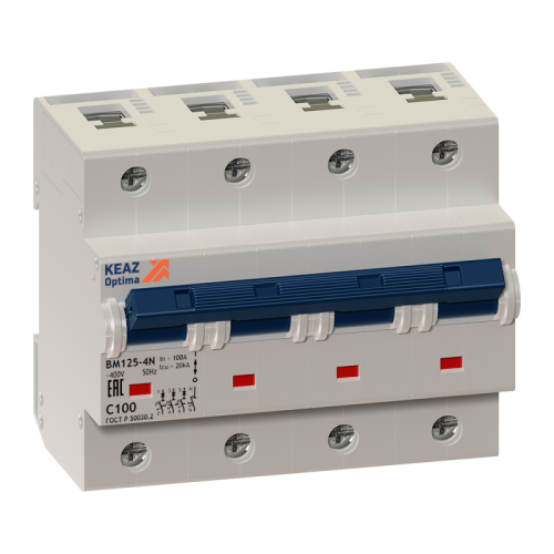Выключатель автоматический модульный OptiDin BM125-4NC125-8ln-ОМ4-РЕГ | код 298904 | КЭАЗ