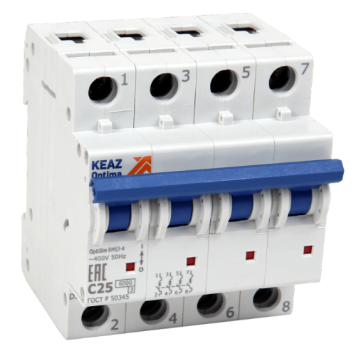 Автоматический выключатель OptiDin BM63-4C10-ОМ4-РЕГ | код 281603 | КЭАЗ