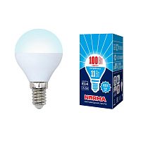 Лампа светодиодная LED-G45-11W/NW/E14/FR/NR Форма шар, матовая. Серия Norma. Белый свет (4000K). Картон. ТМ Volpe | код UL-00003831 | Uniel