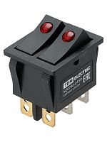 KCD3-221N/D 250В AC/DC, 1P, 15А, (6с), ON-OFF, черный с красной точечной LED подсветкой TDM | код SQ0746-0159 | TDM