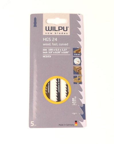 Пилка для лобзика HGS 24 х5шт/уп для дерева до 50мм (криволин., быстрый рез) | код 237000005 | WILPU