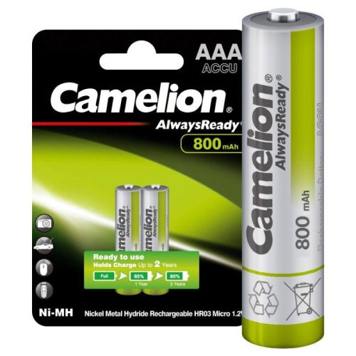 Аккумулятор AAA/HR03 1.2В 800мА.ч Ni-MH Always Ready NH-AAA800ARBP2 BL-2 металлик (блист.2шт) Camelion 7965
