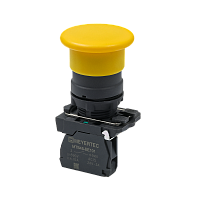 Кнопка грибовидная желтая, 40 мм, пружиный возврат, 1NO, IP65, пластик MTB5-AC51 | код 137247 | MEYERTEC