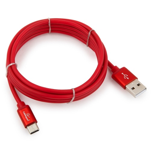 Кабель USB 2.0 Cablexpert CC-S-USBC01R-1.8M, AM/Type-C, серия Silver, длина 1.8м, красный, блистер | код CC-S-USBC01R-1.8M | Cablexpert
