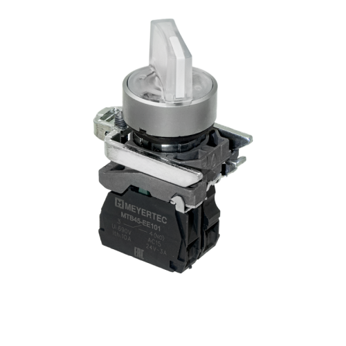 Переключатель на 3 положения с фиксацией и подсветкой, белый, 1NO, 220V AC/DC, IP65, металл MTB4-BK31713 | код 137179 | MEYERTEC