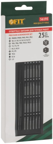 Отвертка с битами для точных работ, 25 шт, сталь S2, алюминиевый кейс, Профи | код 56195 | FIT фото 3 Отвертка с битами для точных работ, 25 шт, сталь S2, алюминиевый кейс, Профи | код 56195 | FIT фото 3
