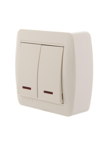 Демет Выключатель двойной с подсветкой крем | код 711-0300-112 | Lezard фото 4
