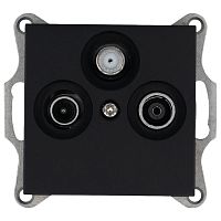 Розетка TV+FM+SAT9.5 мм проходная с накладкой, цвет черный матовый (soft touch) | код G6207PB | Jasmart