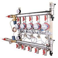 Узел этажный покварт-го учета, с авт. бал. клапаном, без переп-го клапана, ввод СЛЕВА 1", 7 вых | код. VT.GPA.06S04.L7 | VALTEC