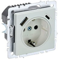 BRITE Роз. с з/к/ш 16А с USB A+C 18Вт РЮш11-1-БрЖ жемч. IEK | код BR-R14-16-U22-018-K36 | IEK