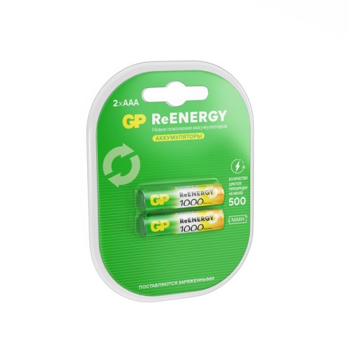 Аккумуляторы перезаряжаемые GP ReEnergy 100AAAHC AAA, емкость 930 мАч - 2 шт. в клемшеле | код 20271 | GP фото 2 Аккумуляторы перезаряжаемые GP ReEnergy 100AAAHC AAA, емкость 930 мАч - 2 шт. в клемшеле | код 20271 | GP фото 2