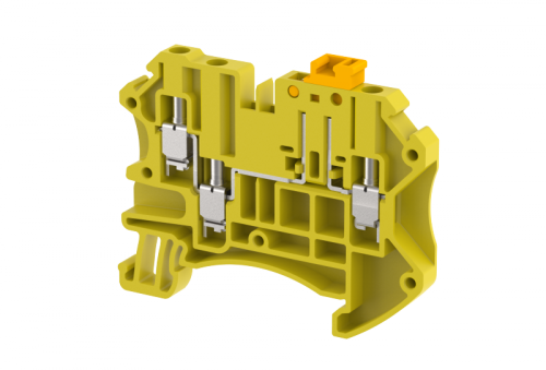 Клемма проходная винтовая 2,5 мм2 с размыкателем, на 3 подключения, желтая TQK2.5-1x2-YELLOW | код 1202140004 | Elmex