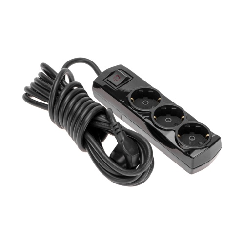 Удлинитель PREMIUM 3 гнезда, 5м, 3х1,5мм?, с/з, с выключателем, черный REXANT | код 13-4108 | REXANT