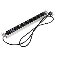 Блок розеток Rem-16 с фил. и инд., 7 Schuko, 16 A, алюм., 19, шнур 3 м | код R-16-7S-FI-440-3 | REM