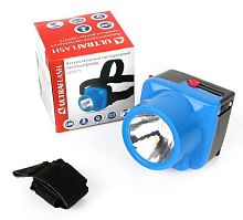 Фонарь налобный аккумуляторный LED5375 220В 0.4Вт LED 2 реж. пластик голуб. Ultraflash 14252