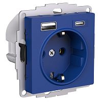 ATLASDESIGN РОЗЕТКА 16А c 2 USB A+C, 5В/2,4А/3,0А, 2х5В/1,5А, механизм, АКВАМАР | код ATN001132 | Systeme Electric