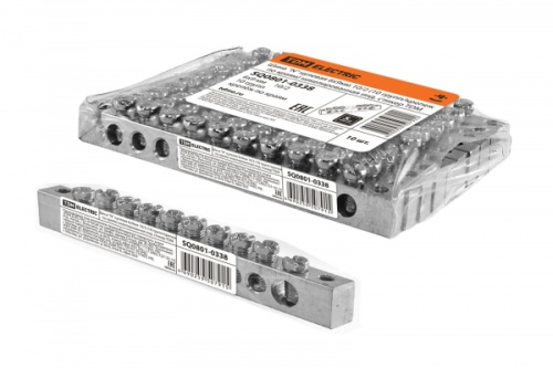 Шина N нулевая 6х9мм 10/2 (10 групп/крепеж по краям) никелированная инд. стикер TDM | код SQ0801-0338 | TDM