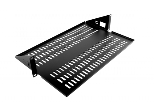 Полка для стойки перфорированная консольная 2U с центральным креплением, глубина 300 мм, цвет черный | код МС-30.2-9005 | ЦМО