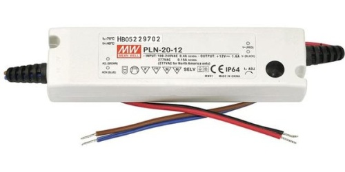 Источник питания AC-DC, 20Вт, вход 90...277В AC, 47...63Гц, ККМ, выход 24В/0.8А, рег. 0.6…0.8А, изоляция 3750В AC, в кожухе, IP64, 147х37х28 мм, -30...+60С | код PLN-20-24 | MeanWell