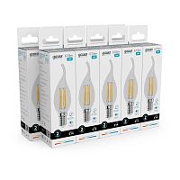 Лампа светодиодная филаментная LED 10 Вт 670 лм 4100К свеча на ветру нейтральный E14 AC 220В прозрачная колба Elementary Gauss | код 42120 | Gauss