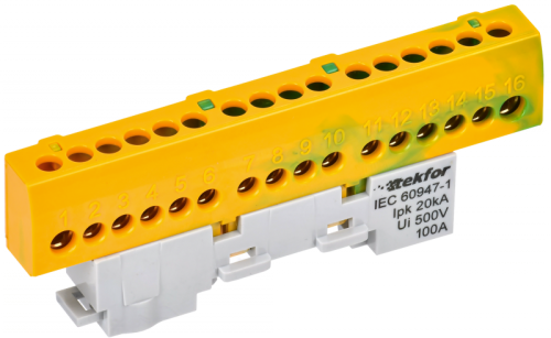 TEKFOR Шина PE земля изолированная на универсальном держателе 6х9-16-ЖЗ IEK | код TF-NN10-16-KL-K52 | IEK TEKFOR Шина PE земля изолированная на универсальном держателе 6х9-16-ЖЗ IEK | код TF-NN10-16-KL-K52 | IEK