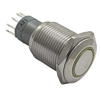 Кнопка антивандальная с подсветкой RUICHI LAS2-GQF-11E/O on-(on), М16, IP65, никелированная латунь | код 77971 | Ruichi