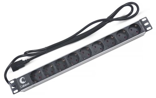 Cabeus PDU-9P-2IEC Блок евророзеток для 19 шкафов, горизонтальный, 9 розеток, 10 A, без выключателя, алюминиевый корпус, шнур 2 м, вилка IEC 320 C14 | код 7287c | Cabeus