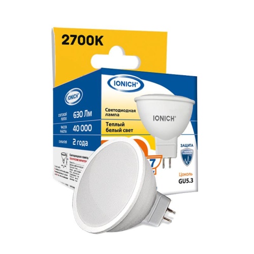 Лампа светодиодная LED 7w 2700К, GU5.3, 630Лм IONICH | код 1563 | Universal Лампа светодиодная LED 7w 2700К, GU5.3, 630Лм IONICH | код 1563 | Universal